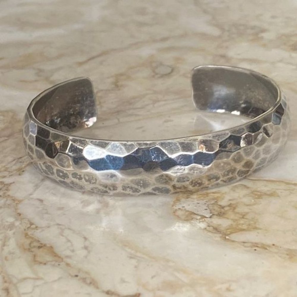 Metalsmiths Heavy?925 Sterling Silver Hammered Cuff Bracelet Unisex